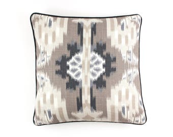 Schumacher Kiribati Ikat Custom Pillow with Welting (Shown in Linen) Both Sides - Made To Order