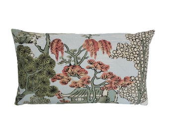 ON SALE  - Thibaut Asian Scenic (Robin Egg) F975460 Custom Pillow With or Without Welting (Both Sides - Made To Order)