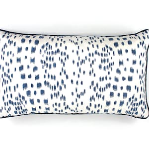 Brunschwig & Fils Les Touches Pillow with Welting (Both Sides Shown in Blue with Navy Welting)