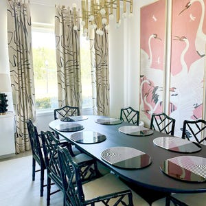 Kelly Wearstler for Lee Jofa Graffito Custom Drapes in Dining Room (Shown in Linen/Onyx-comes in 5 colors)