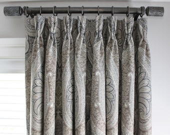 Schumacher Odalisque Custom Drapes (shown in Tabac-comes in Grey and Cinnabar)