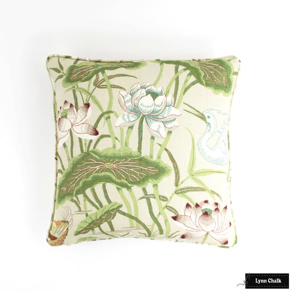 Schumacher Lotus Garden Pillows with Welting (shown in Parchment-comes in other colors)