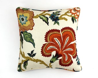 Schumacher Celerie Kemble Hothouse Flowers Pillows with self welting (shown in Spark-both sides)