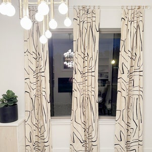 Kelly Wearstler for Lee Jofa Graffito Custom Drapes in Dining Room (Shown in Linen/Onyx-comes in 5 colors)