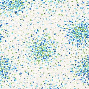 May include: A white background with a repeating pattern of blue and green dots arranged in a burst or star shape.