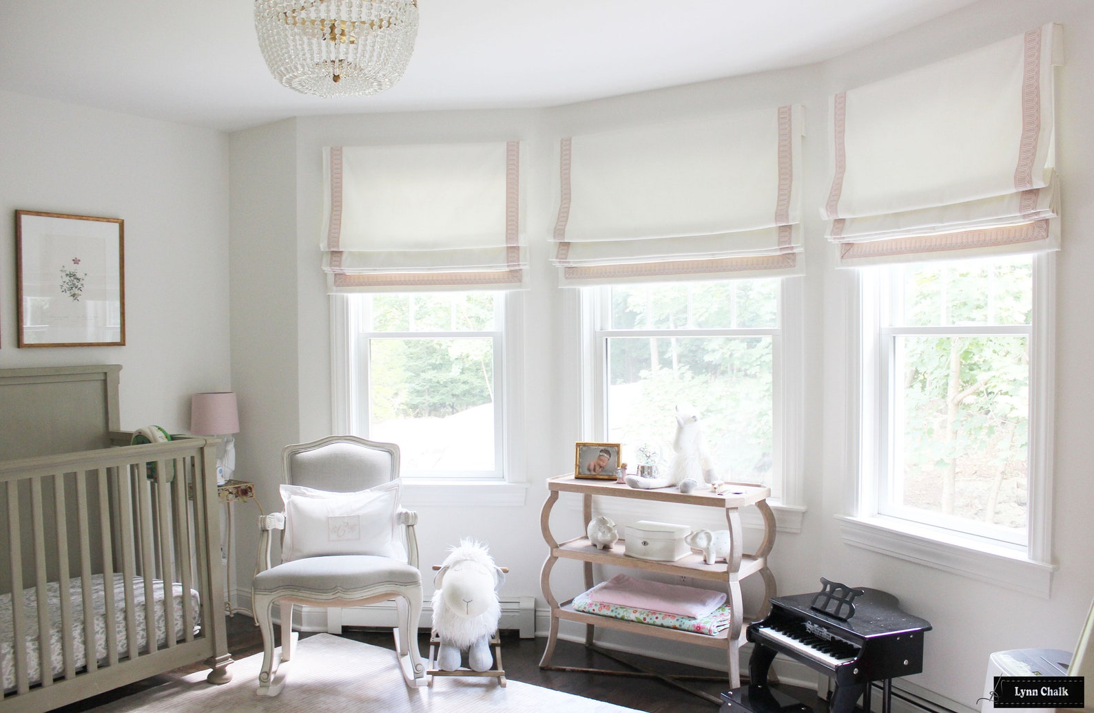Schumacher Arches Embroidered Tape Custom Roman Shades (shown in Black ...