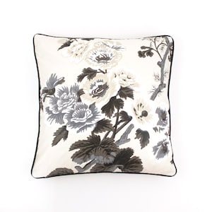 Schumacher Pyne Hollyhock Custom Pillows in Charcoal with Black Welting or Self Welting (Both Sides-Made To Order)