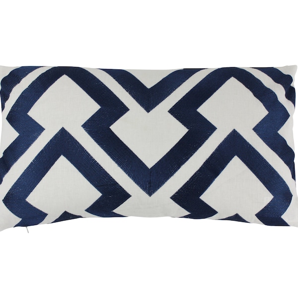 On Sale 50% Off - Brunschwig & Fils/Lee Jofa Lightning Bolt Embroidered Pillow in Indigo (Both Sides-14 X 24) Made To Order