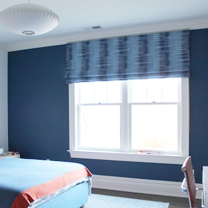 Thibaut Mekong Stripe Custom Roman Shade (shown in Navy which is discontinued -comes in other colors)