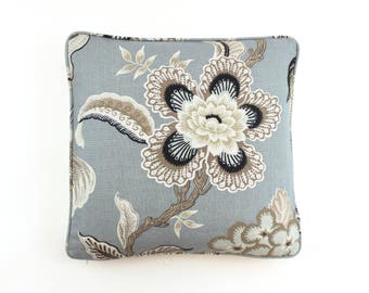 Schumacher Celerie Kemble Hothouse Flowers Pillows with self welting (shown in Twilight -both sides)