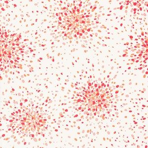 May include: A seamless pattern with a white background and a repeating design of pink, orange, and red confetti bursts.