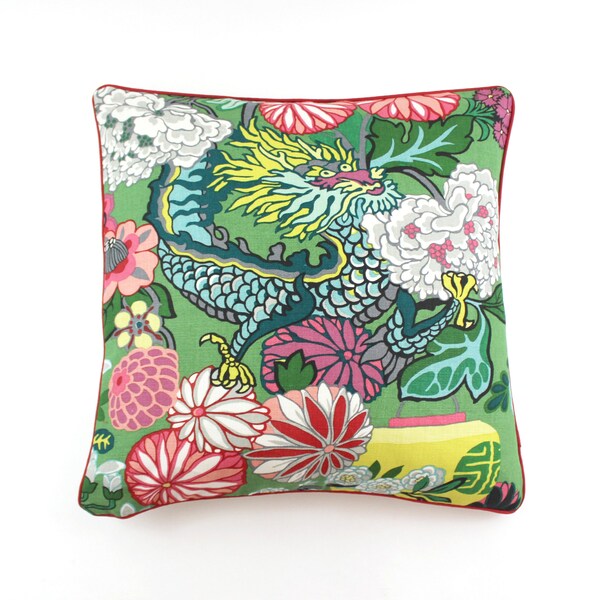 ON SALE -Schumacher Chiang Mai Dragon Custom Pillow in Jade with or without Welting/Piping (Both Sides - Made To Order)