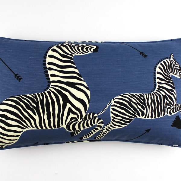 ON SALE - Scalamandre Zebras Pillow in Safari Denim Blue with Self Welting (Both Sides-Made To Order)