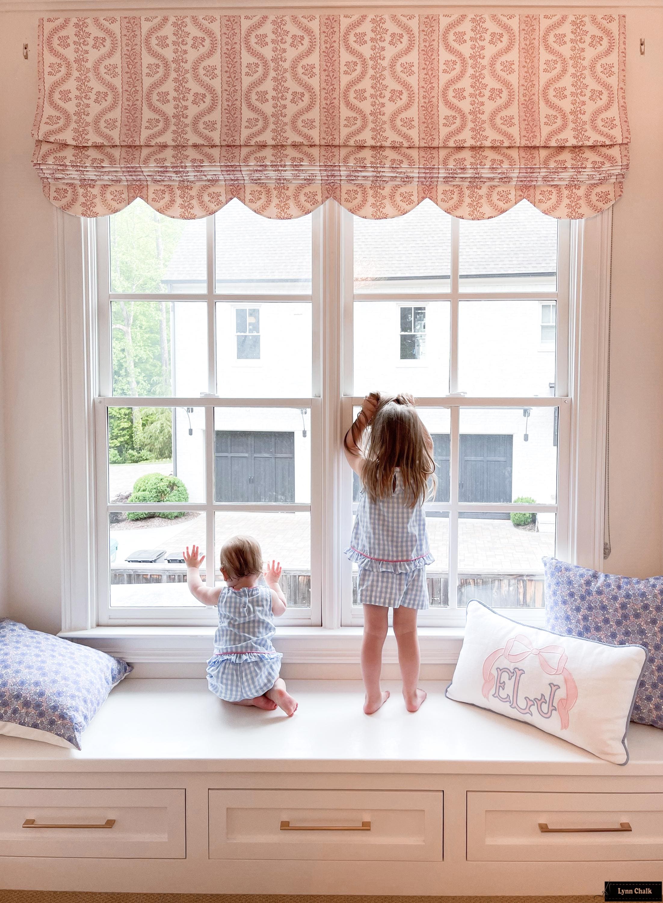 Sister Parish Dolly Custom Roman Shades With Scallop Bottom (shown