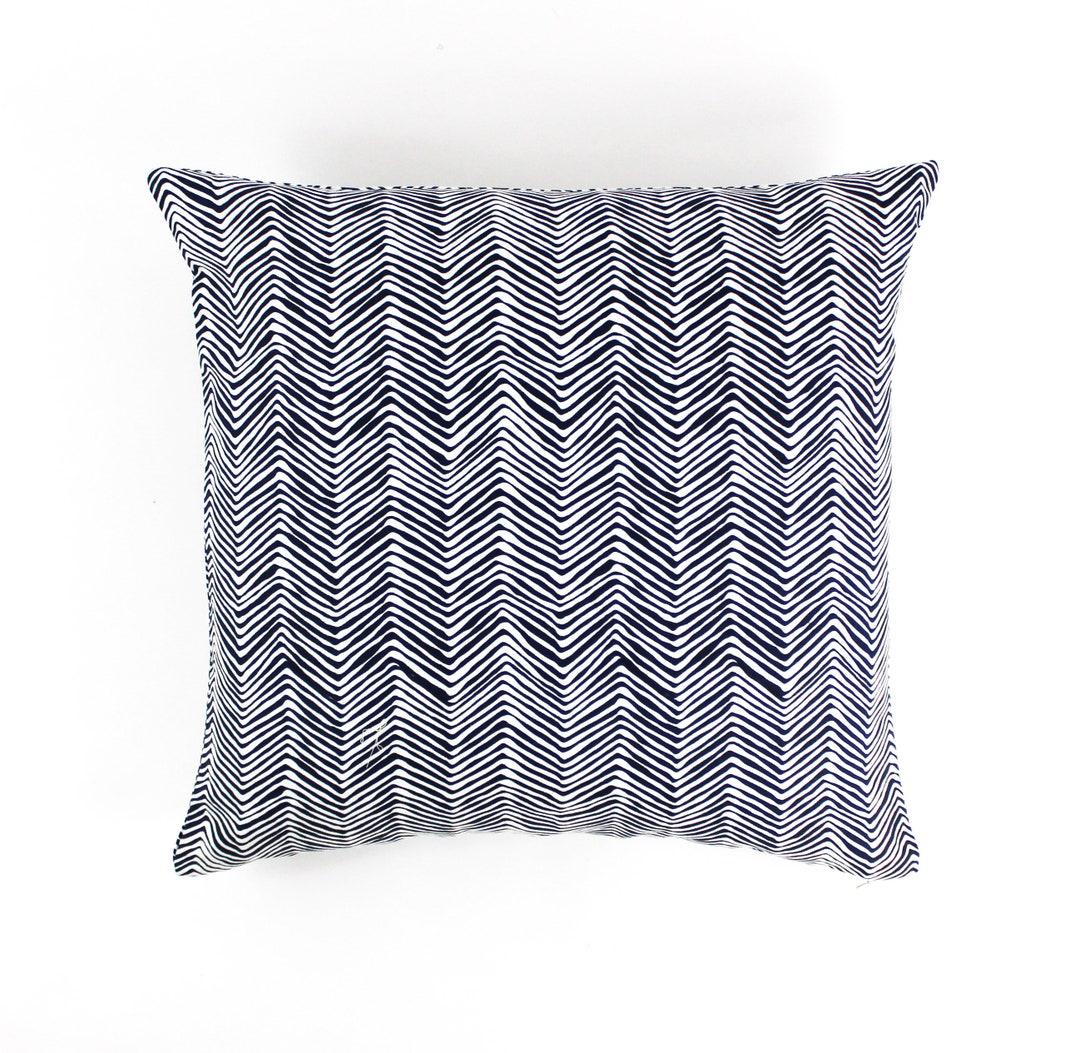 ON SALE Quadrille Petite Zig Zag Navy on White Pillow Cover With or