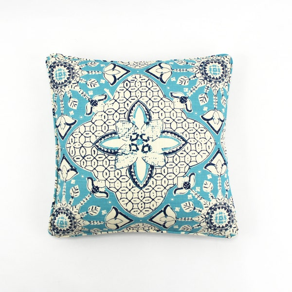 ON SALE 65% Off- Quadrille New Batik Turquoise New Navy on Tint 6430-03 Pillow with self welting (Both Sides-16 X 16) Ready To Ship