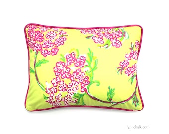 ON SALE Lilly Pulitzer Racy Lacey Lush Chartreuse Pillow with Hot Pink Piping (12 X 16-Both Sides)