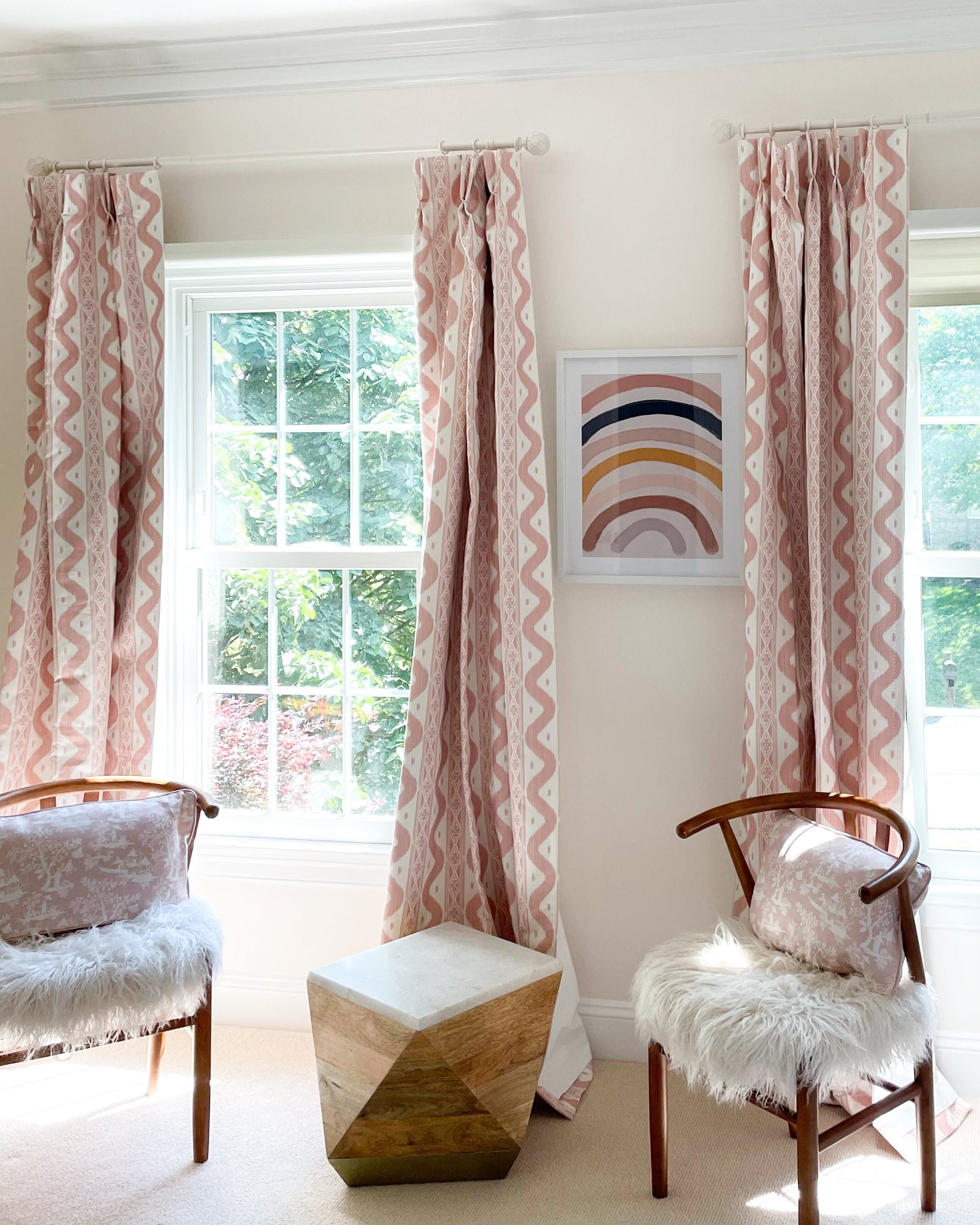 Mrs. Alice Ikat Stripe Custom Drapes (shown in Pink - Comes