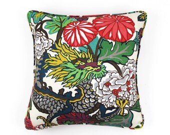 Schumacher Chiang Mai Dragon Custom Pillows with Welting -Both Sides (Shown in Alabaster-Comes in 12 Colors)
