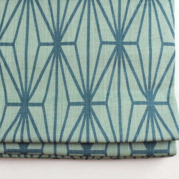 Custom Roman Shade in Kelly Wearstler for Lee Jofa Katana (shown in Jade/Teal-also comes in Ebony/Ivory)