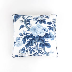 ON SALE -Schumacher Pyne Hollyhock 20 X 20 Pillow in Indigo Blue with Self Welting (Front Only-Made To Order)