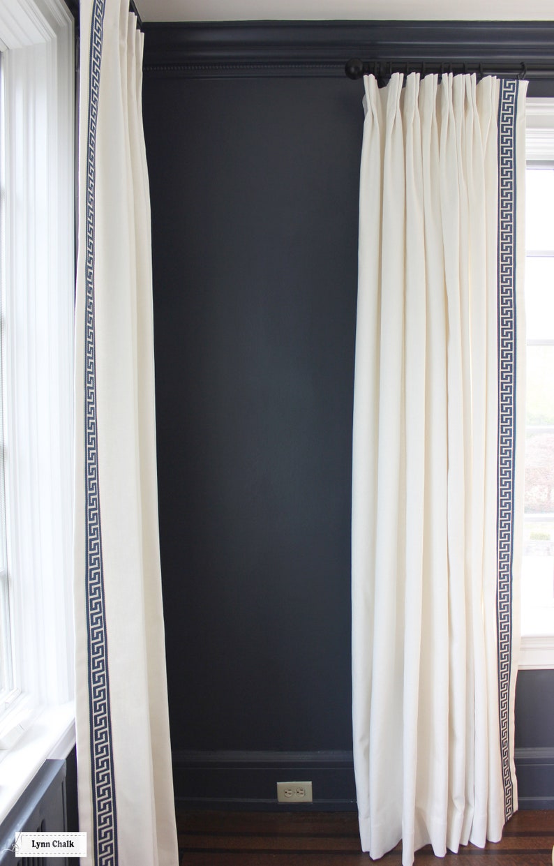 Custom Trend Linen Drapes with Fabricut Athens Key Trim shown Etsy