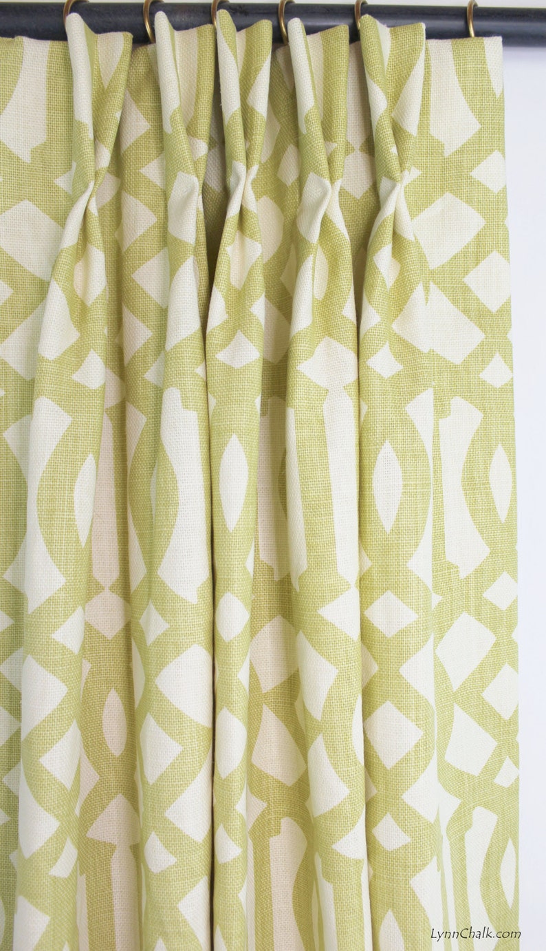 Schumacher Imperial Trellis Pleated Drapes Comes in 11 Colors Shown in Citrine image 1