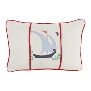 ON SALE -  Katie Ridder Beetlecat Pillow in Lavender Blue on Linen with Red or Navy Welting (Made To Order)