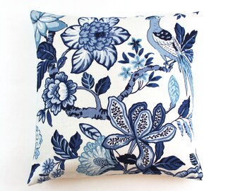 ON SALE - Schumacher Huntington Gardens Pillow in Bleu Marine with or without welting (Front Only-Made To Order)m
