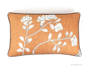 ON SALE - Schumacher Mary McDonald Chinois Palais Pillow Cover in Tangerine with welting (14 X 24-Both Sides)