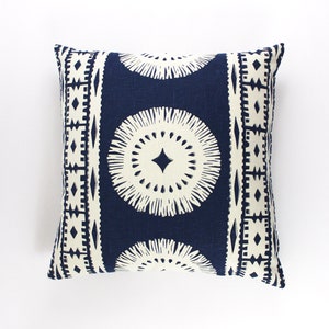 ON SALE 50% Off- Schumacher Mary McDonald Bora Bora Print Pillow in Marine with or without welting (Both Sides-Made To Order)