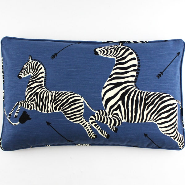ON SALE - Scalamandre Zebras 16 X 26 Pillow in Safari Denim Blue with Self Welting (Both Sides-Made To Order)