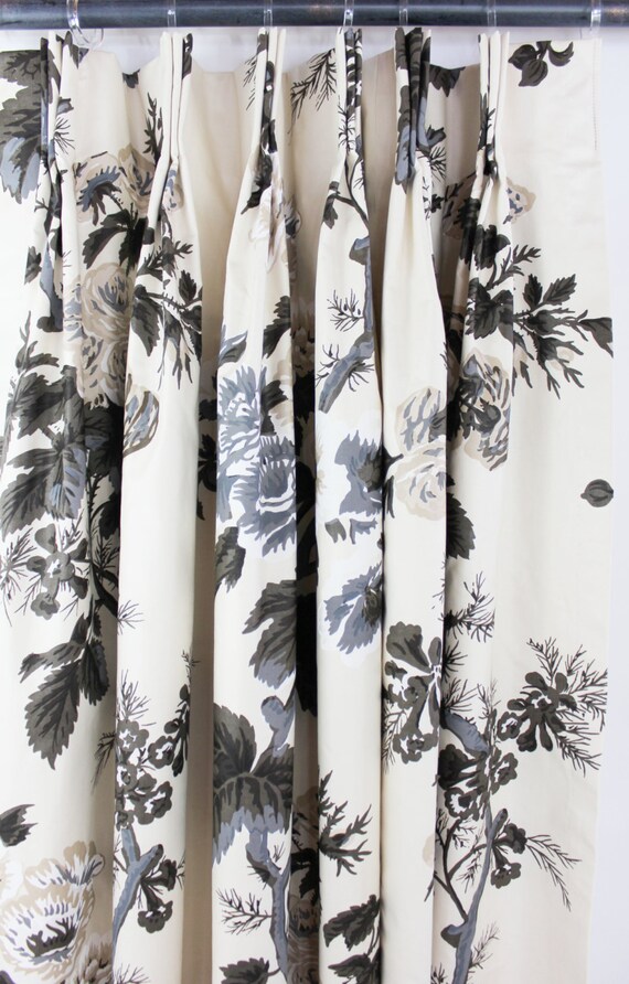Schumacher Pyne Hollyhock Print Pinch Pleated Drapes Shown In Etsy