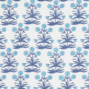 ON SALE - Schumacher Mughal Hand Block Print Sky Indigo 16 X 16 Pillow with Self Welting (Front Only - Made To Order)