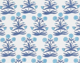 ON SALE - Schumacher Mughal Hand Block Print Sky Indigo 16 X 16 Pillow with Self Welting (Front Only - Made To Order)