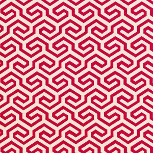 May include: A seamless pattern of interlocking geometric shapes in a red and white color scheme. The pattern is made up of repeating squares and rectangles, creating a complex and intricate design.