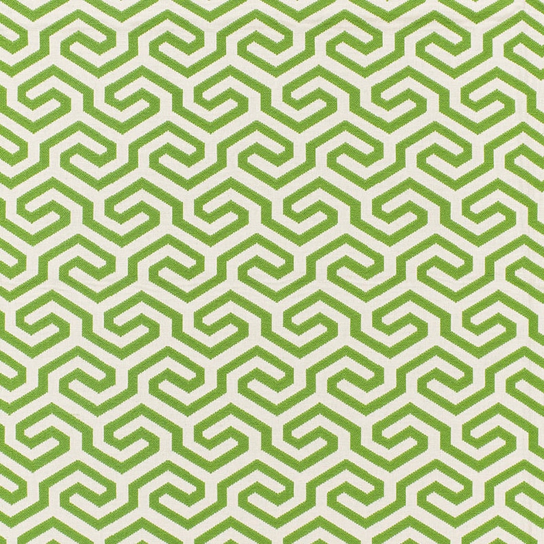 May include: A green and white geometric pattern with a repeating design of interlocking shapes.