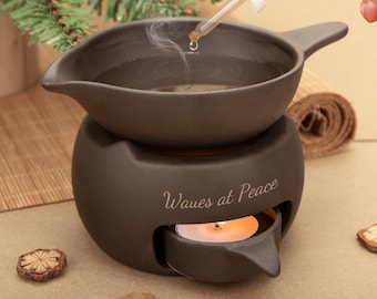 Leaf Shaped Ceramic Incense Burner,Handmade Aroma Diffuser,Personalized Engraved Oil Burner,Mini Tea Warmer,Home Decor,Happy Mother’s Day