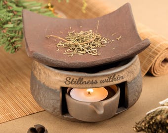 Handcrafted Ceramic Aroma Burner,Custom Engraved Tea Warmer,Personalized Aromatherapy Gift,Handmade Gift For Mom,Mom Appreciation,Mom Gift