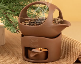 Brown Ceramic Aroma Burner,Basket-Inspired Essential Oil & Herb Diffuser, Home Fragrance Decor, Meditation Gift,Valentine’s Day Gift