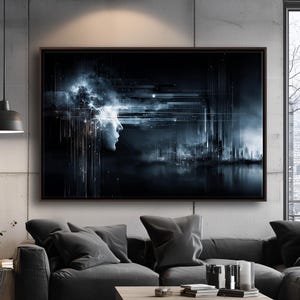 Futuristic Glitch Portrait Print – Abstract Cyberpunk Cityscape – Digital Wall Art, Printable, Instant Download, Home Decor