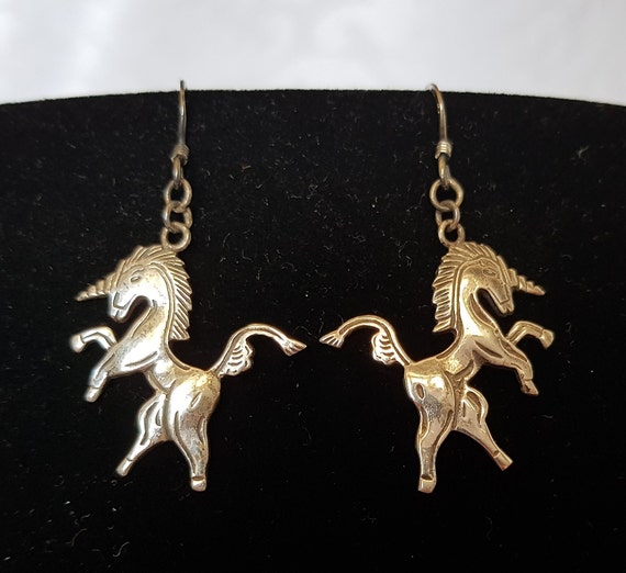 Vintage Sterling Unicorn Earrings, Unicorn Earrin… - image 2