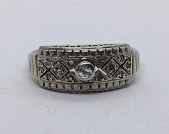 Antique 18K White Gold Diamond Engagement Ring Size 6.5 Art Deco