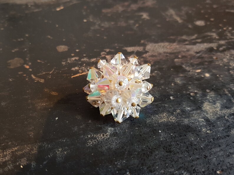 Vintage Aurora Borealis Brooch Brooch Aurora Borealis Round Crystal Brooch Crystal Brooch Small Aurora Borealis Brooch