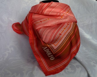 Adolfo Silk Scarf, Pink Orange Brown Scarf, Adolfo, Silk Scarf, Scarf Made in Italy