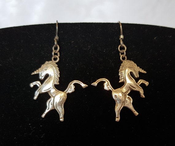 Vintage Sterling Unicorn Earrings, Unicorn Earrin… - image 1