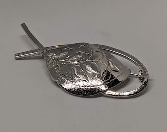 Sterling Silver Leaf Brooch 2.5 Inches Wide with Carved details