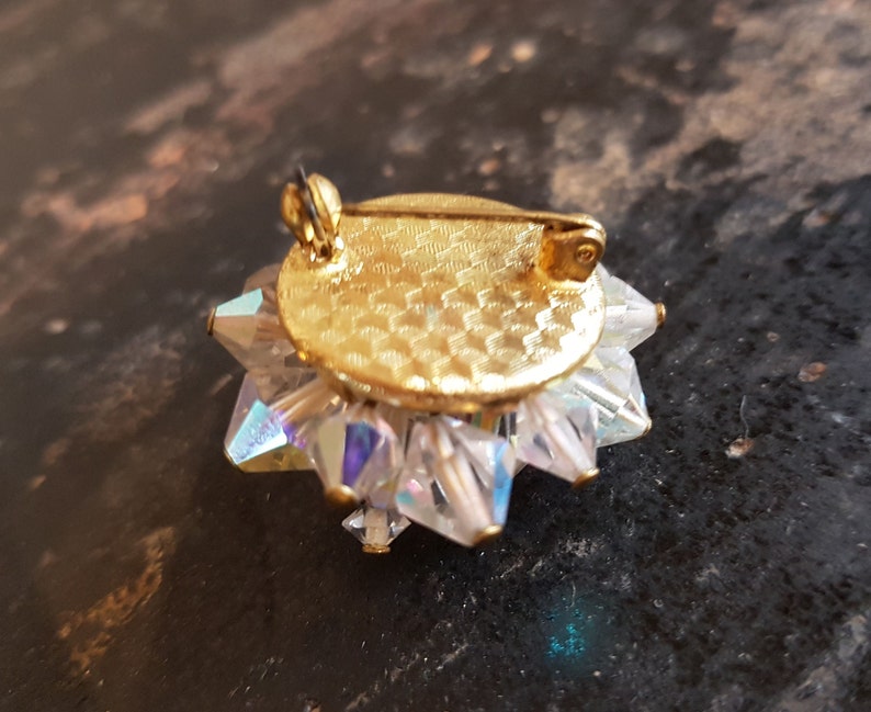 Vintage Aurora Borealis Brooch Brooch Aurora Borealis Round Crystal Brooch Crystal Brooch Small Aurora Borealis Brooch