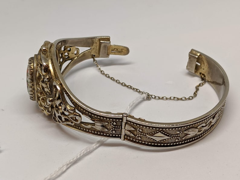 Whiting /& Davis Gold Tone Hinged Bracelet Gold Tone Porcelain Inlay
