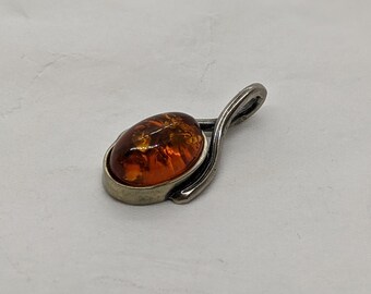 Sterling Silver Honey Amber Pendant Small 1 Inch With Bail